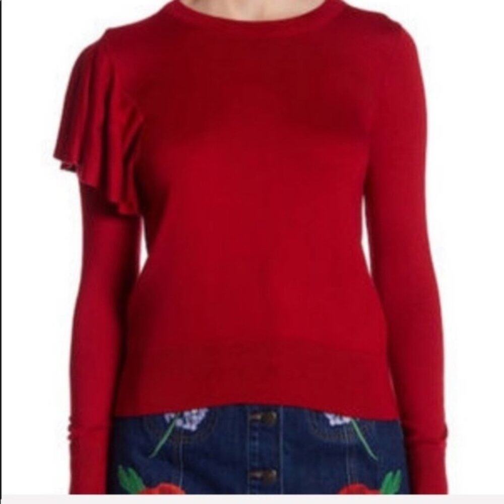 TOPSHOP Red Half Ruffle Sweater Top US 2 - Picture 3 of 9
